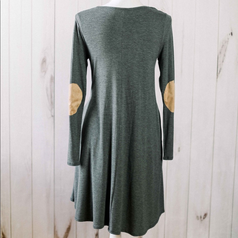 The Serenity Dress- grey long sleeve w/elbow patch - Picture 2 of 8